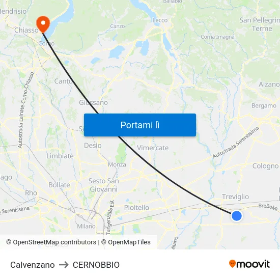 Calvenzano to CERNOBBIO map