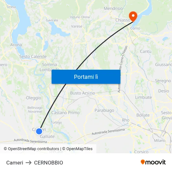 Cameri to CERNOBBIO map