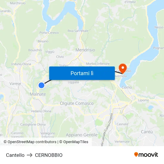 Cantello to CERNOBBIO map