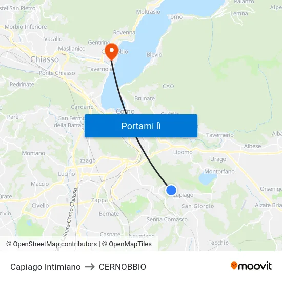 Capiago Intimiano to CERNOBBIO map
