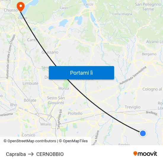 Capralba to CERNOBBIO map