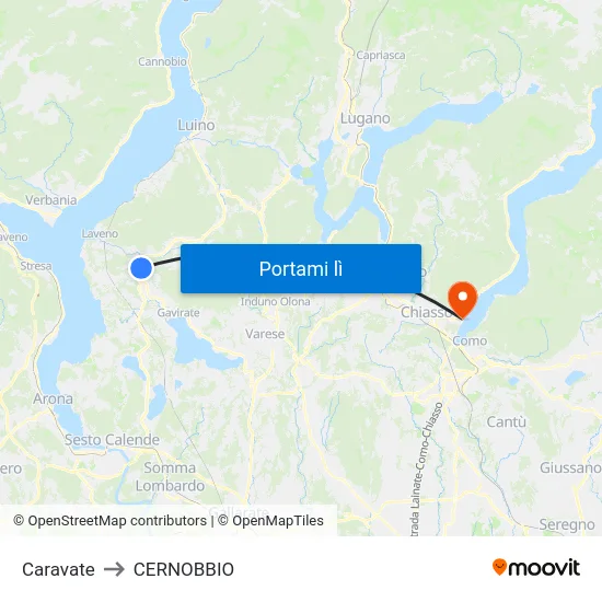 Caravate to CERNOBBIO map