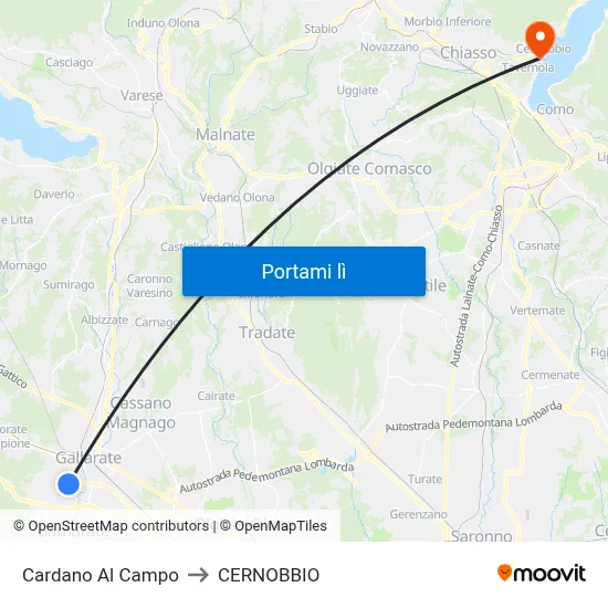 Cardano Al Campo to CERNOBBIO map
