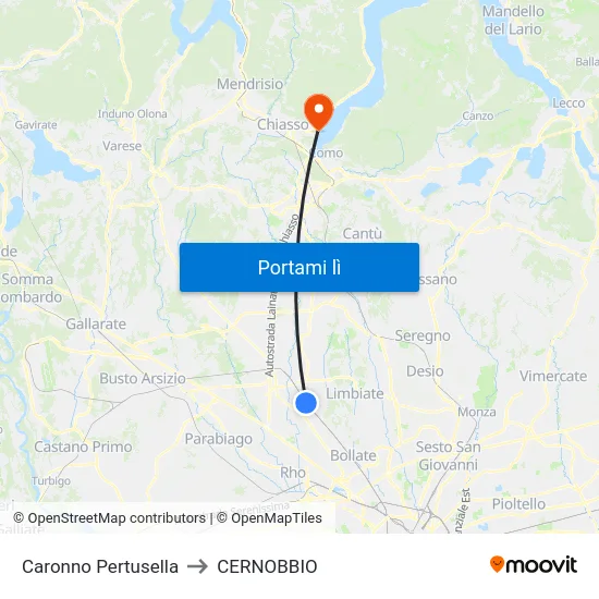 Caronno Pertusella to CERNOBBIO map