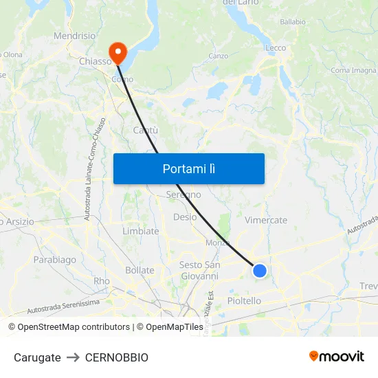 Carugate to CERNOBBIO map