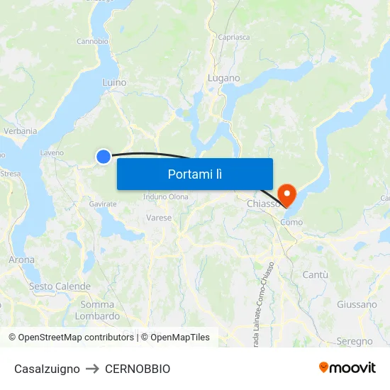 Casalzuigno to CERNOBBIO map