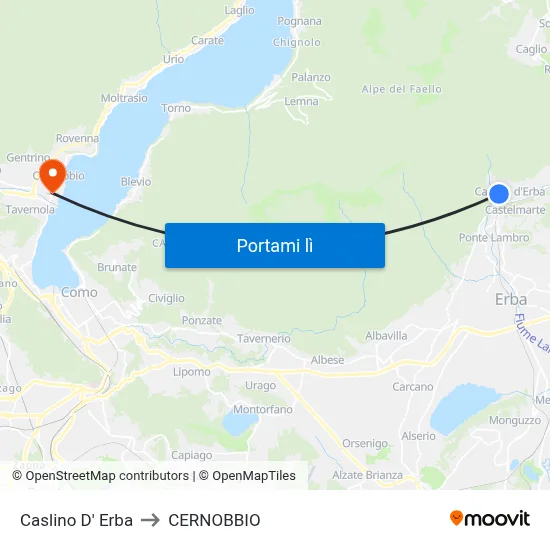 Caslino D' Erba to CERNOBBIO map