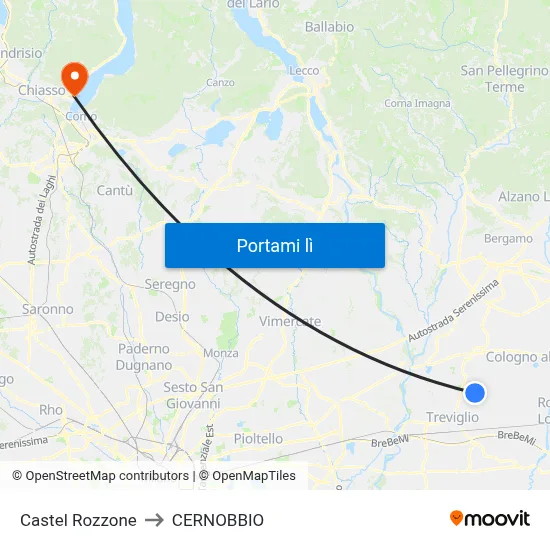 Castel Rozzone to CERNOBBIO map