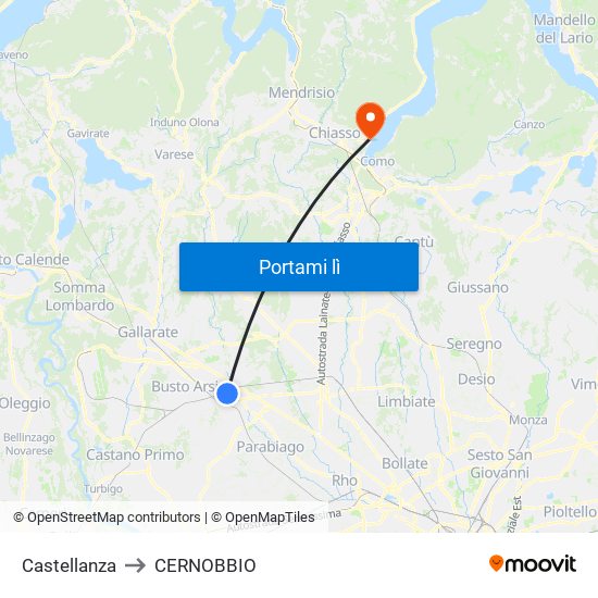 Castellanza to CERNOBBIO map