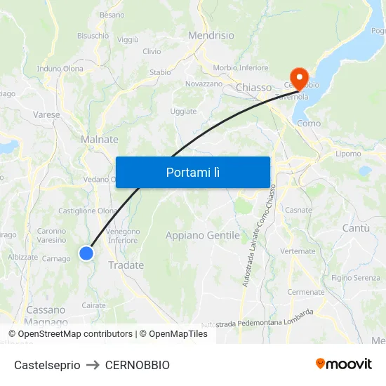 Castelseprio to CERNOBBIO map