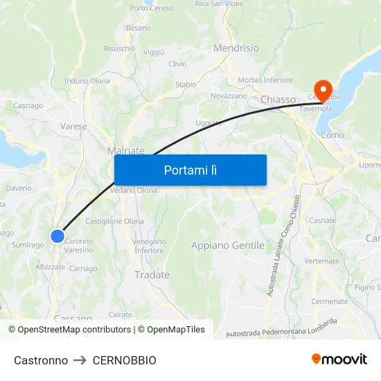 Castronno to CERNOBBIO map