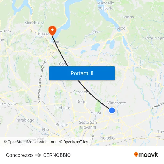Concorezzo to CERNOBBIO map