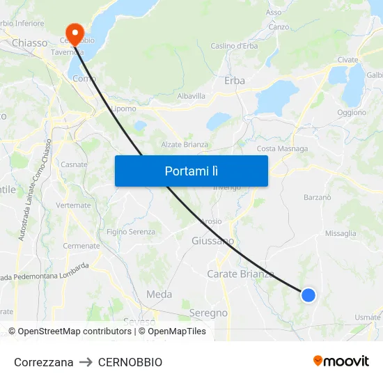 Correzzana to CERNOBBIO map