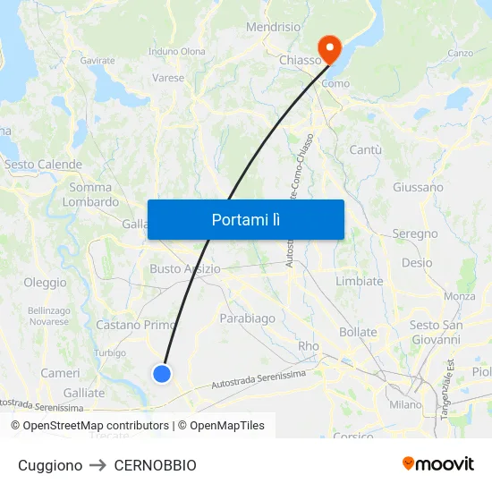 Cuggiono to CERNOBBIO map