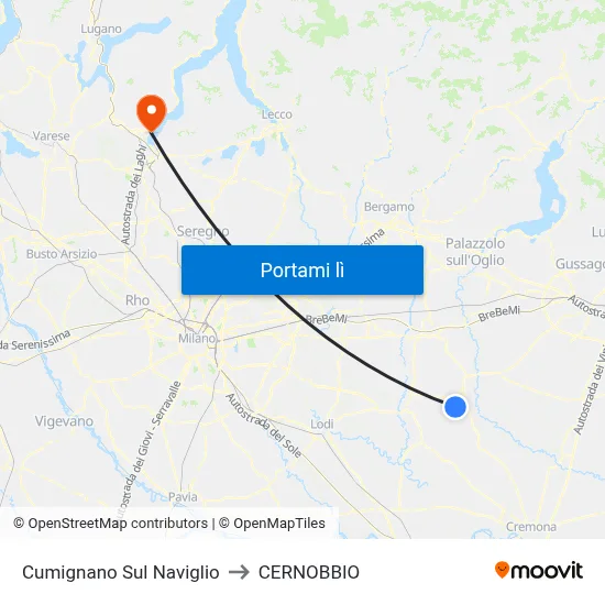 Cumignano Sul Naviglio to CERNOBBIO map