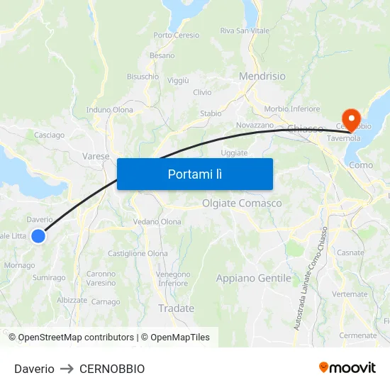 Daverio to CERNOBBIO map
