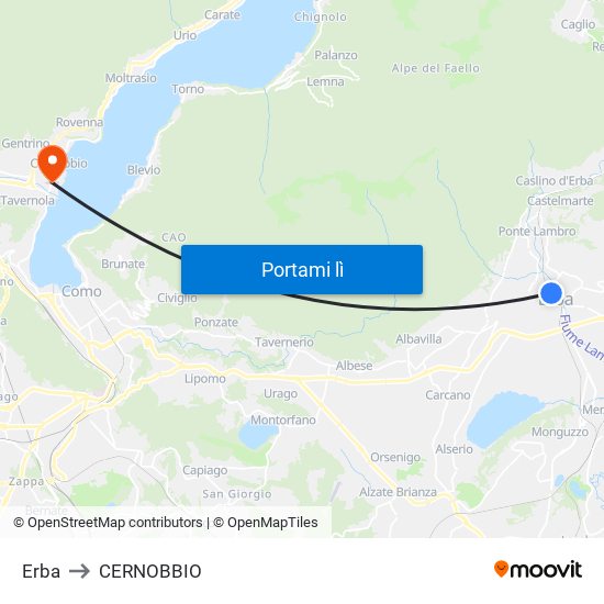 Erba to CERNOBBIO map