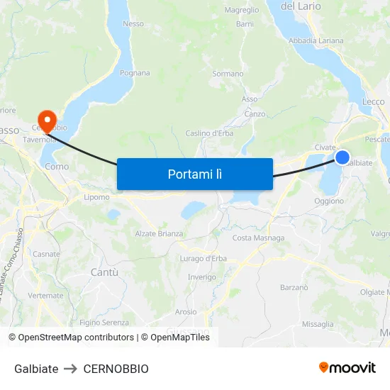 Galbiate to CERNOBBIO map