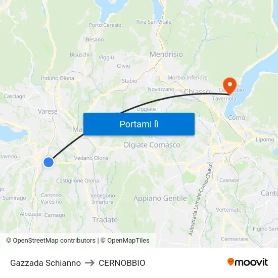 Gazzada Schianno to CERNOBBIO map