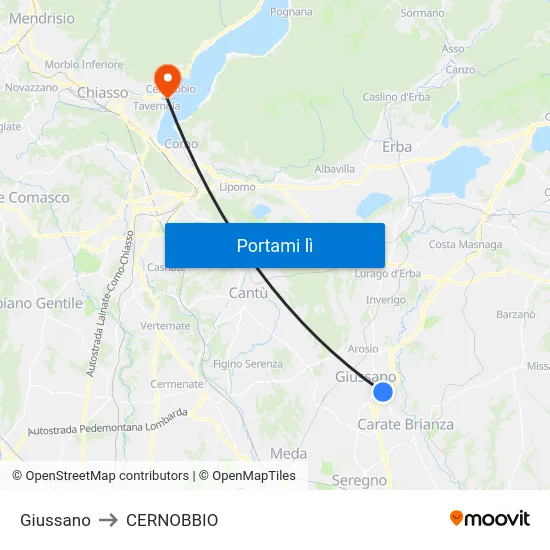 Giussano to CERNOBBIO map