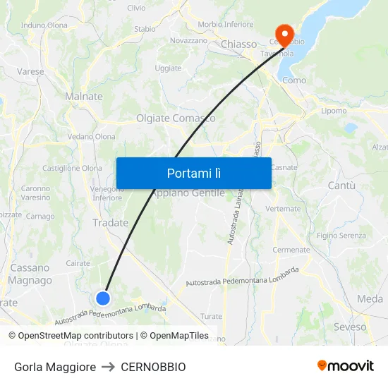 Gorla Maggiore to CERNOBBIO map