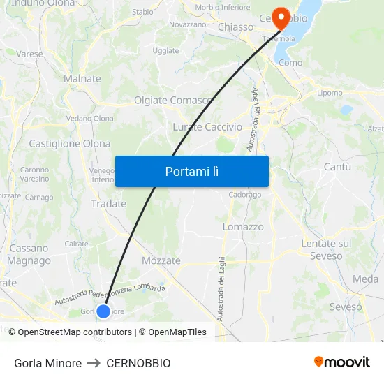 Gorla Minore to CERNOBBIO map