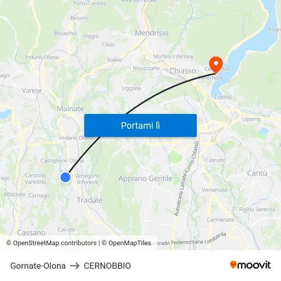 Gornate-Olona to CERNOBBIO map