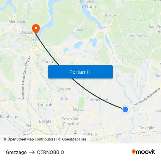Grezzago to CERNOBBIO map