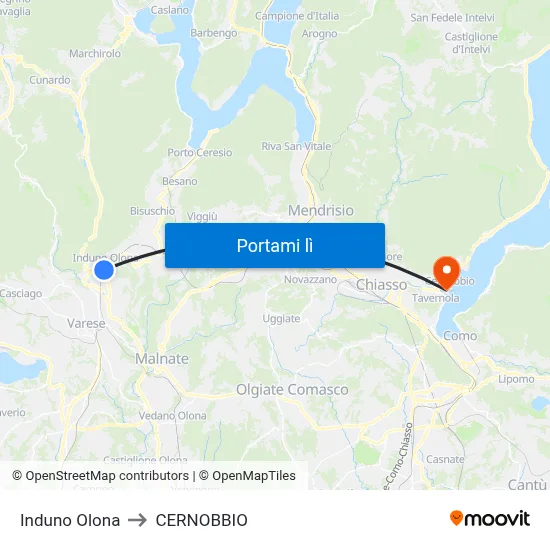 Induno Olona to CERNOBBIO map