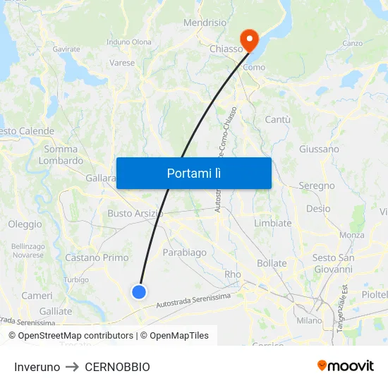 Inveruno to CERNOBBIO map