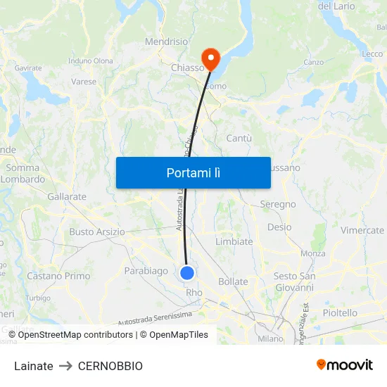 Lainate to CERNOBBIO map