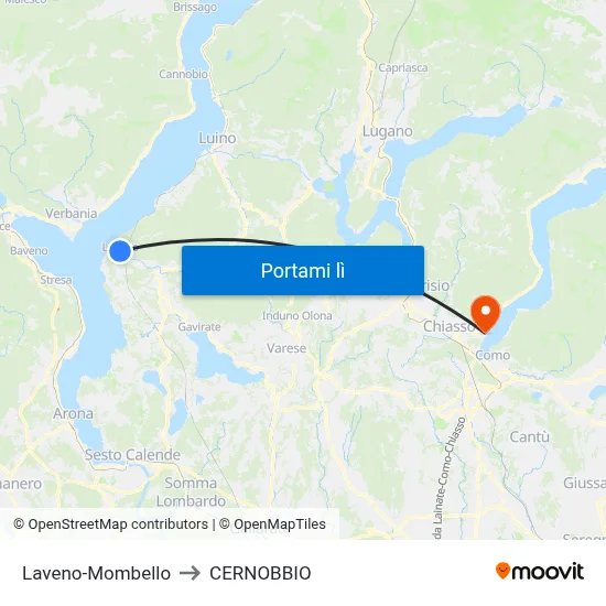 Laveno-Mombello to CERNOBBIO map