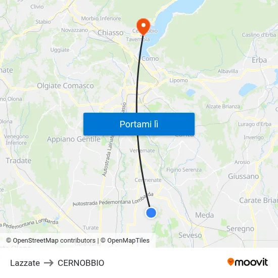 Lazzate to CERNOBBIO map