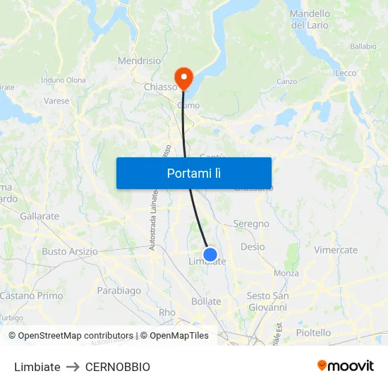 Limbiate to CERNOBBIO map