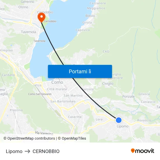 Lipomo to CERNOBBIO map