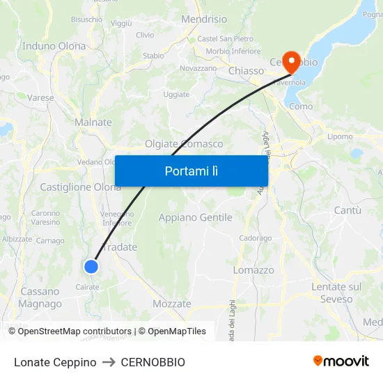 Lonate Ceppino to CERNOBBIO map