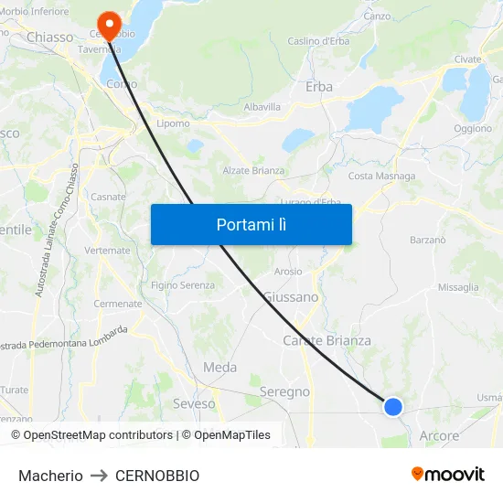 Macherio to CERNOBBIO map