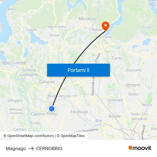 Magnago to CERNOBBIO map