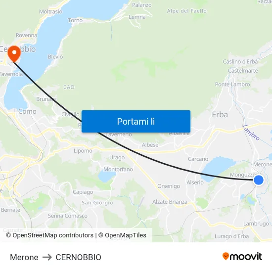 Merone to CERNOBBIO map