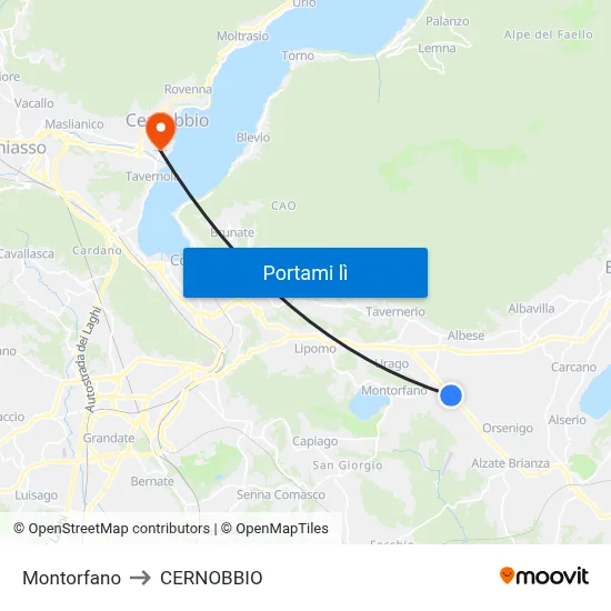 Montorfano to CERNOBBIO map