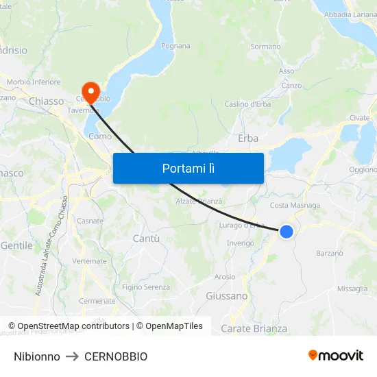 Nibionno to CERNOBBIO map
