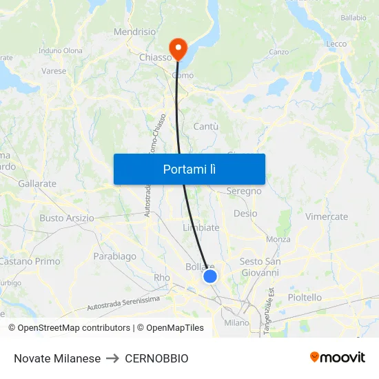 Novate Milanese to CERNOBBIO map