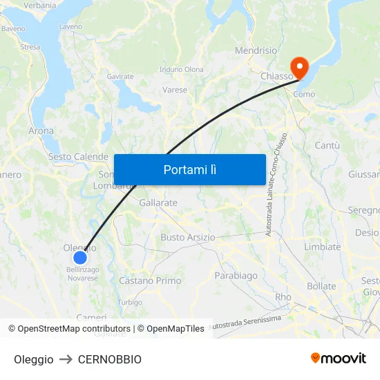 Oleggio to CERNOBBIO map