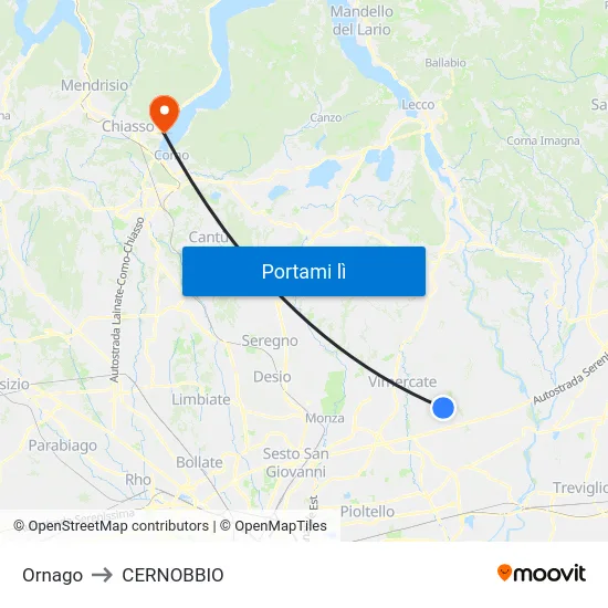Ornago to CERNOBBIO map