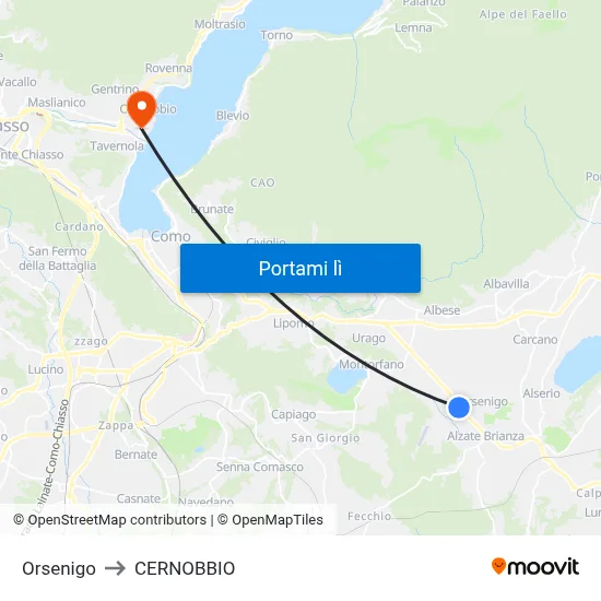 Orsenigo to CERNOBBIO map