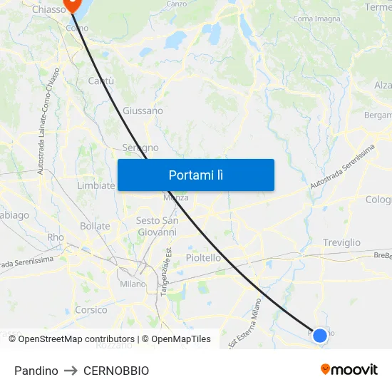 Pandino to CERNOBBIO map