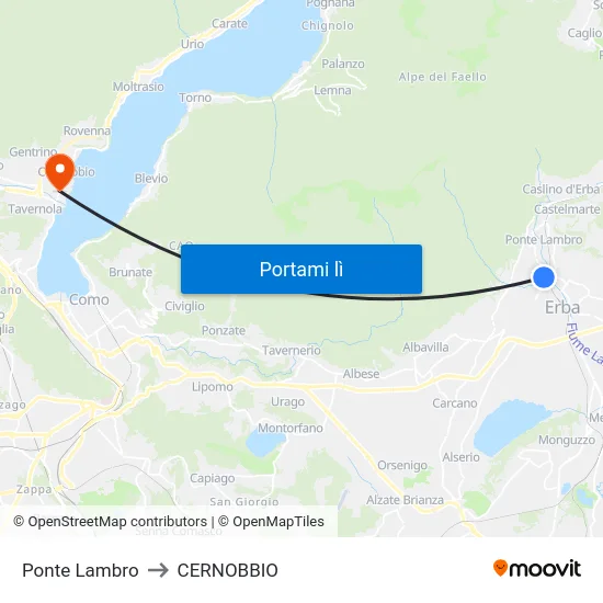 Ponte Lambro to CERNOBBIO map