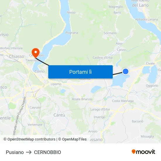 Pusiano to CERNOBBIO map