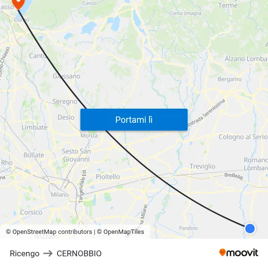 Ricengo to CERNOBBIO map
