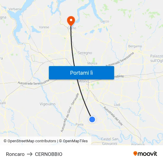 Roncaro to CERNOBBIO map
